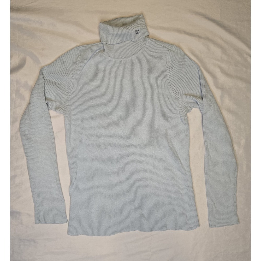 Lauren Ralph Lauren Lt Blue Ribbed Turtleneck Womens Large 100% Cotton See Pic